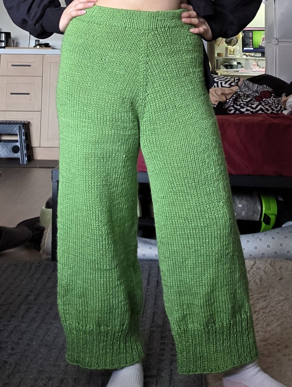 Women’s Lime Green Hand Knit Wide-Leg Pants S/M NEW!
